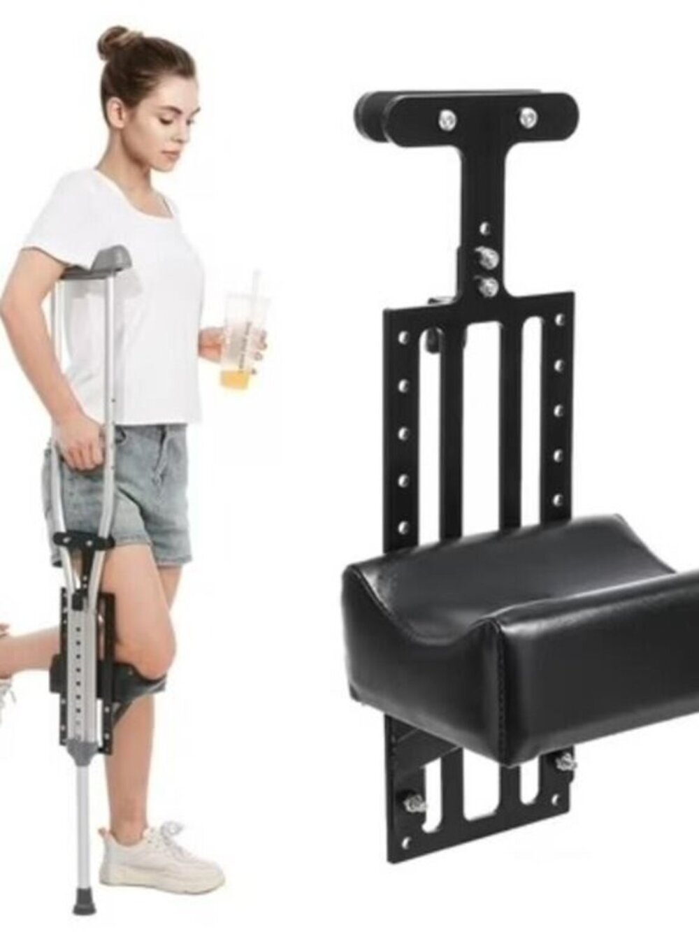 Crutch with Knee Rest Pads Adjustable Pain (Crutches not included)